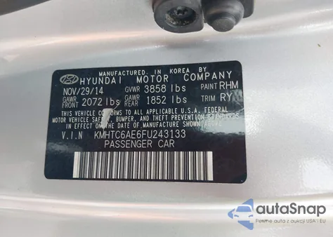 2015 Hyundai Veloster Turbo z USA, uszkodzony, nr VIN KMHTC6AE6FU243133